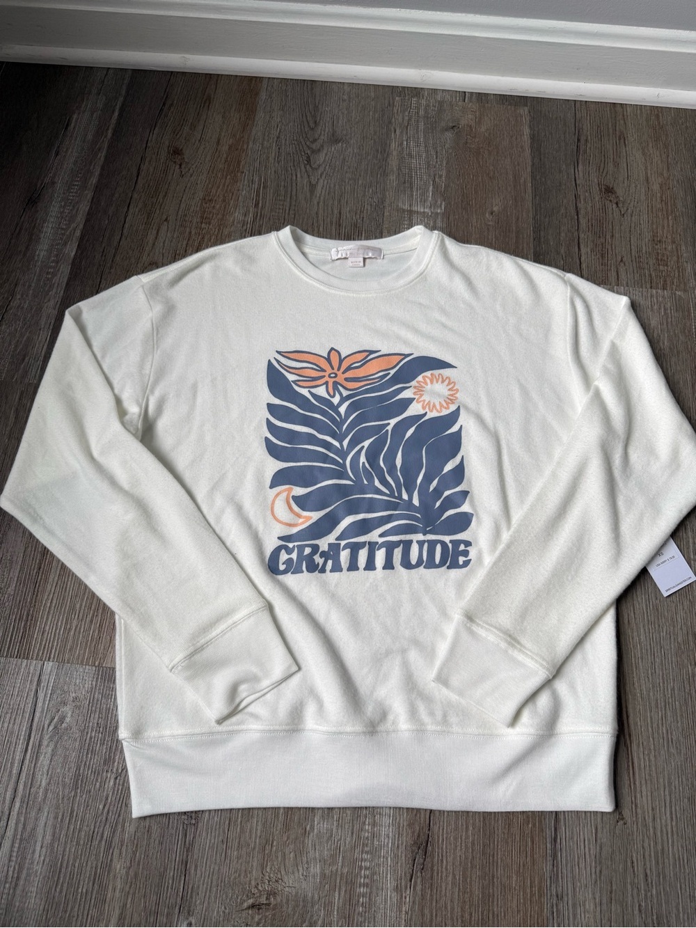 NWT SPIRITUAL GANGSTER Gratitude Graphic Crewneck Sweatshirt Cream Floral XS
